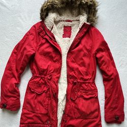 Aeropostale Fur Hoodie Jacket Coat Red, Large
