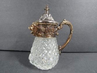 Raimond Lion Crystal Silver Plated? Metal Creamer Syrup Pitcher