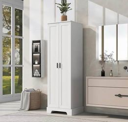 CRACKED on the Side Assembled New 70'' Tall Bathroom Cabinet, Storage Cabinet with 2 Doors