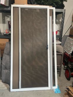 White Framed Screen Door with Hardware