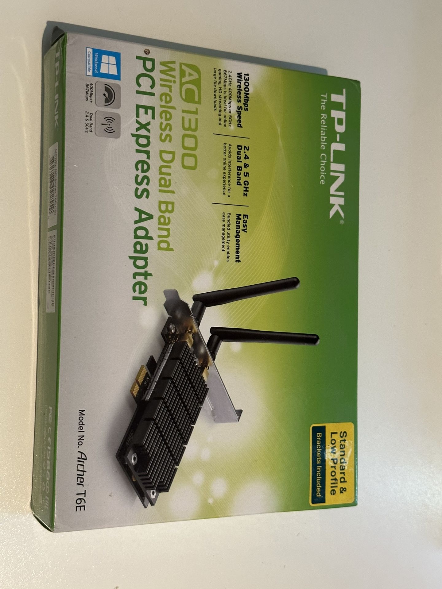 TP-Link AC1300 PCIe WiFi PCIe Card(Archer T6E)- 2.4G/5G Dual Band Wireless PCI Express Adapter, Low Profile, Long Range, Heat Sink Technology, Support