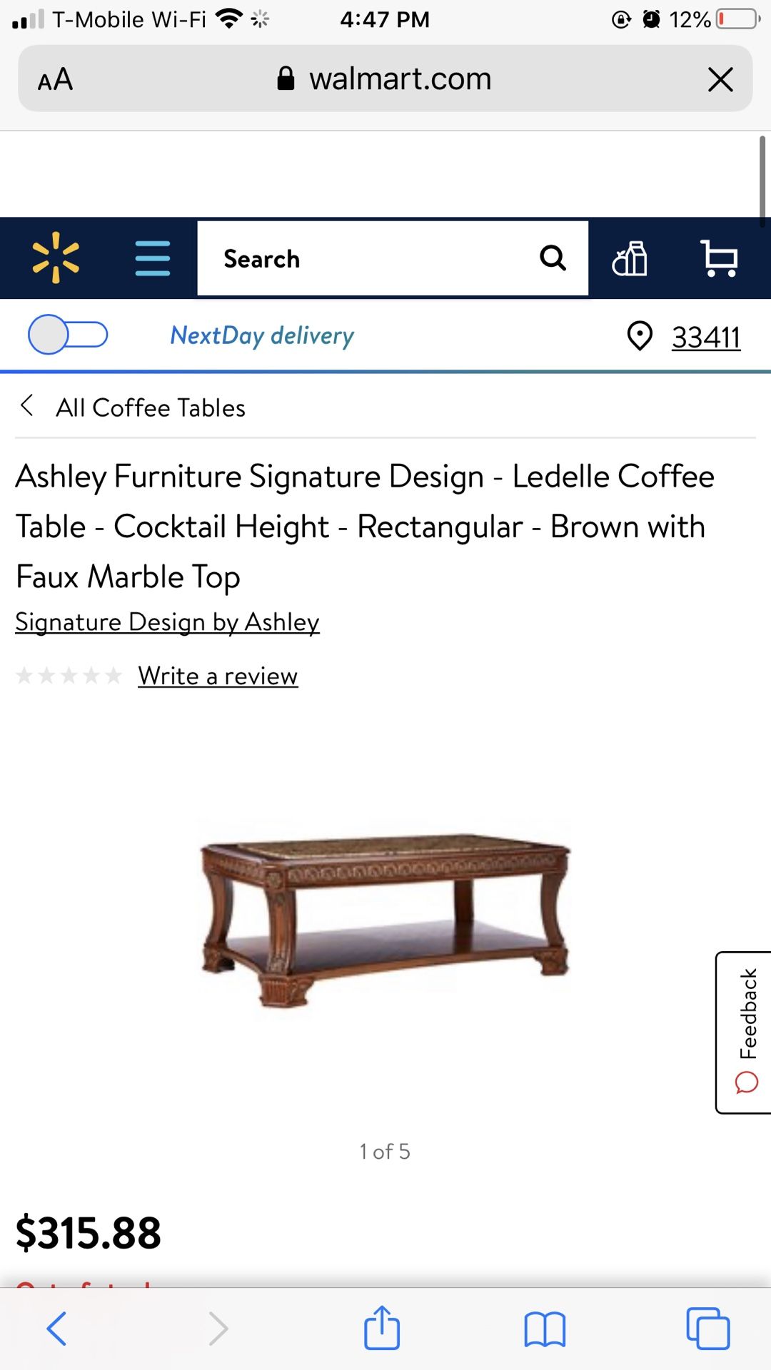 Ashley Furniture 3 piece console, coffee table and end table set