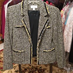 Vintage Conrad C Yellow, Black, and White Tweed Blazer Jacket. Size 8