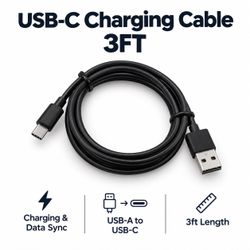 3FT USB-A to USB-C Charging Cable Black Fast Charge Data Sync Cord