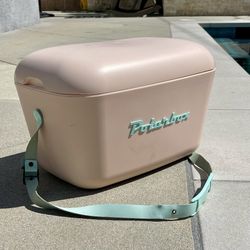 RETRO STYLE POLARBOX BLUSH PALE PINK NUDE TEAL LEATHER STRAP 21QT ICE CHEST COOLER BOX 