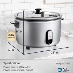 Panasonic Commercial Rice Cooker, 208V Extra-Large Capacity 80-Cup (Cooked), 40-Cup (Uncooked) with One-Touch Operation - SR-GA721L - Silver

