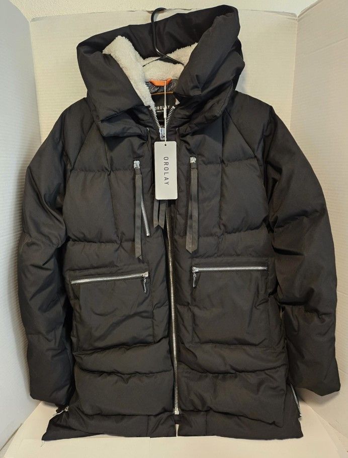 Orolay Womens Size XL Black Polyester Thickened Duck Down Jacket Parka Zippers