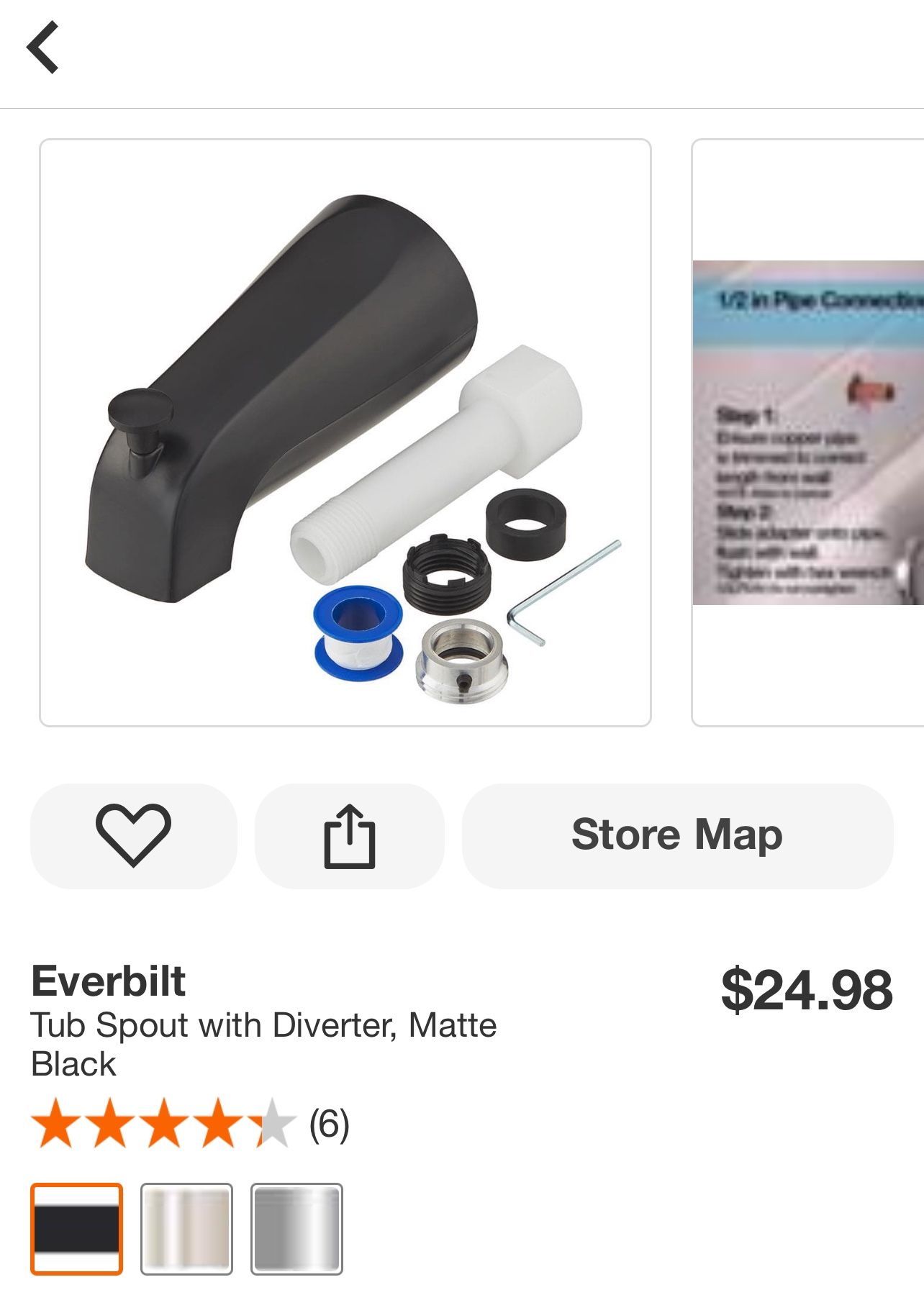 Everbilt Tub Spout with Diverter, Matte Black