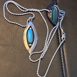 Sterling Silver And Turquoise Ring And Necklace Matching Set