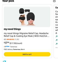 Migraine relief cap with cooling eye mask