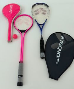 2 European squash racquets with cover & 14 squash balls b