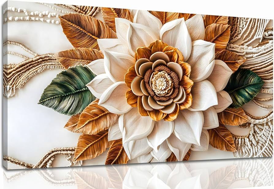 Tarfupth Boho Flower Canvas Wall Art for Living Room White and Brown Large Canvas Prints Botanical Pictures for Bedroom Office Home Decor 20"x40" Bra