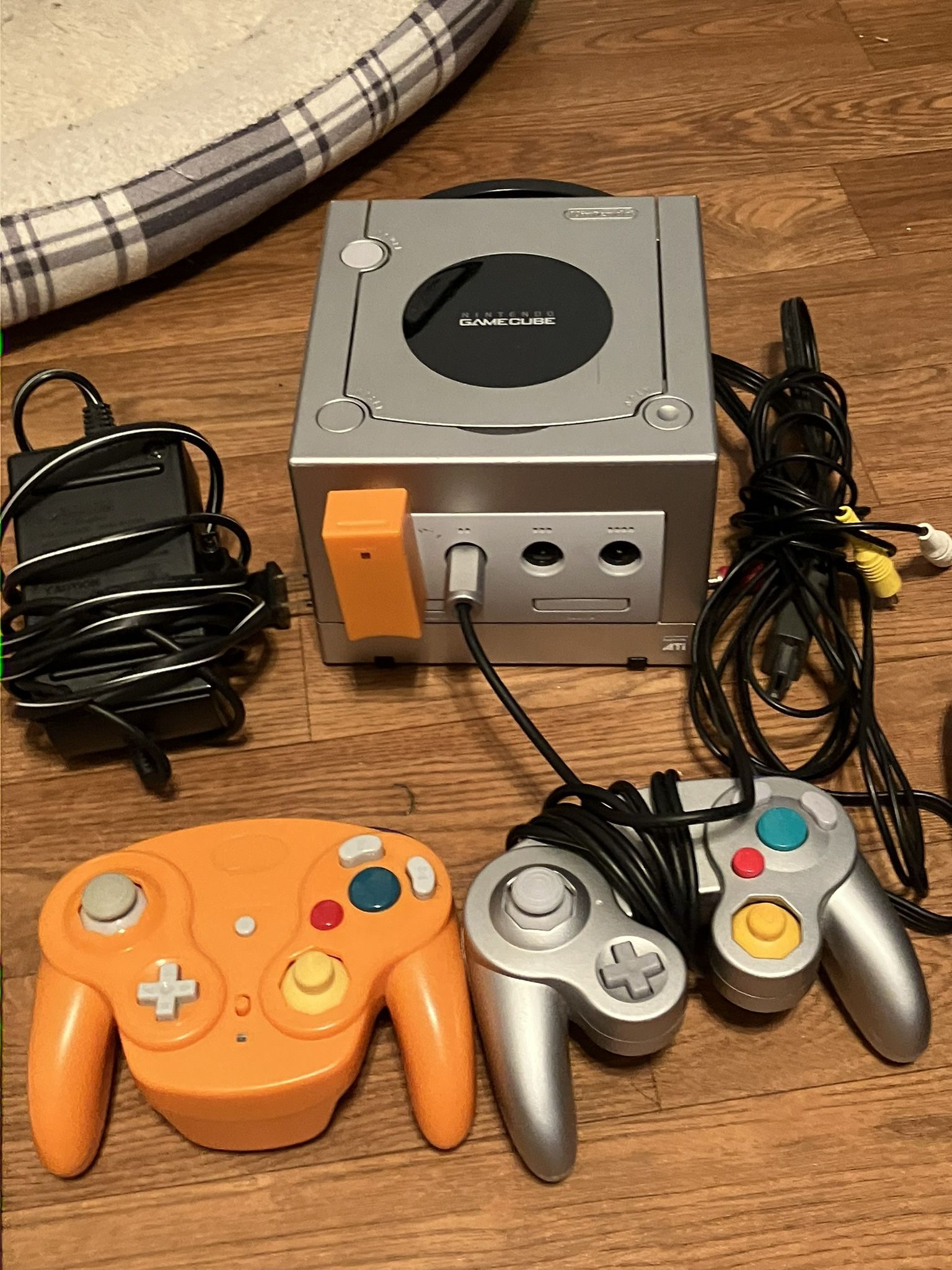 Sliver GameCube With Controllers And Cords
