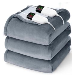 Heated Electric Blanket Queen Size - 84" × 90" Heating Blanket with Dual Control, 10 Heating Levels