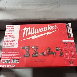 Milwaukee M18 18-Volt Lithium-Ion Cordless Combo Kit 4-Tool with Two 2.0 Ah Batteries, Charger & Bag