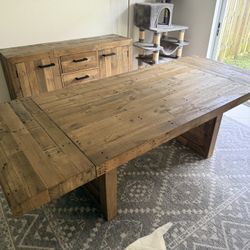 63” to 95” Solid Pine Wood Dining Table with Buffet Sideboard Console Farmhouse