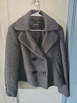 GUESS Women's Gray Boucle Double-Breasted Peacoat Jacket Size L