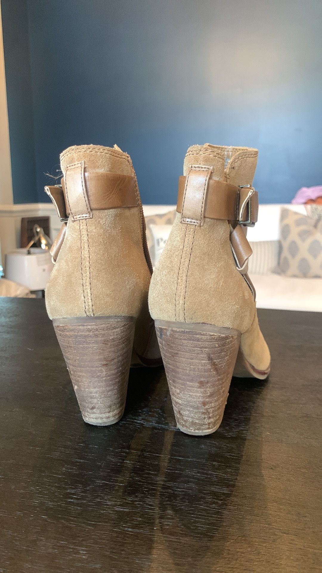 Gianni Bini Suede Leather Camel Ankle Strap Boots Booties Shoes