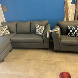 Grey L-shaped Couch And Chair 