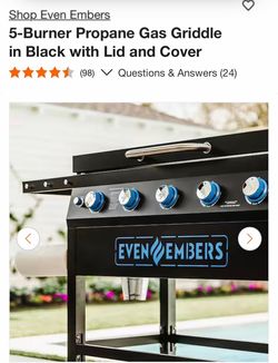 5-Burner Propane Gas Griddle in Black with Lid and Cover
