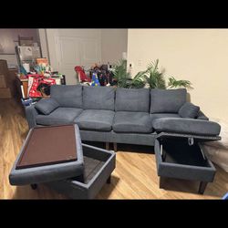 Cozy Navy Grey Sectional With Chaise As Pictured