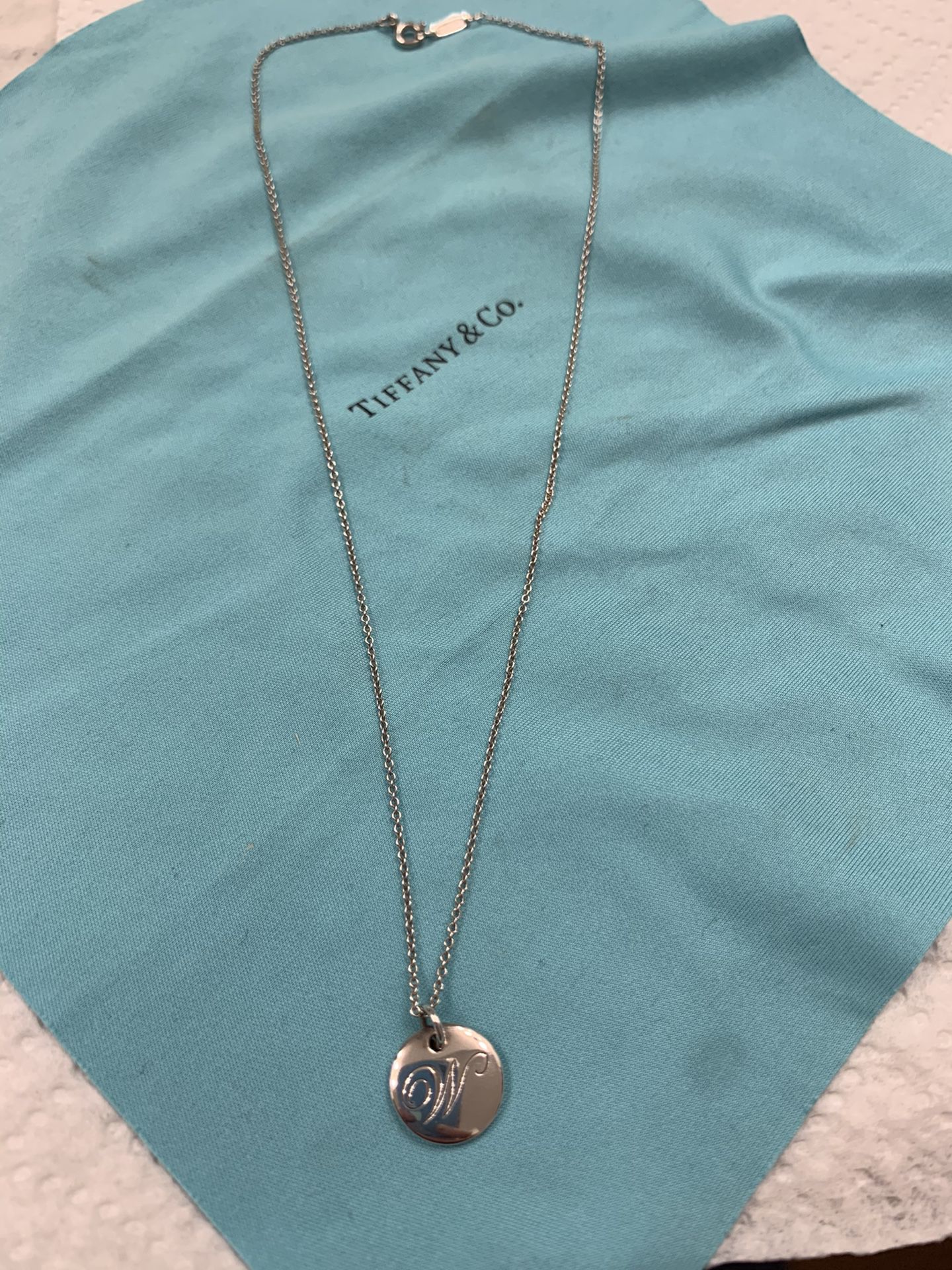 Tiffany and Co sterling silver necklace w/W initial pendant