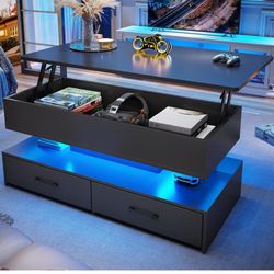 SEDETA 40" Lift Top Coffee Table, Coffee Tables with Storage for Living Room, Small Coffee Table with 2 Drawers & LED Light for Dining Reception Room,