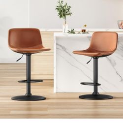 New Contemporary Metal Barstool Faux Leather Footrest Stool 360° Swivel & Adjustable , Brown
