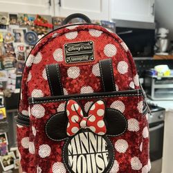 Disney Minnie Mouse Red Sequin Polka Dot Loungefly Mini Backpack
