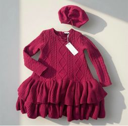 Magenta Knit Dress and Beret Set 4T