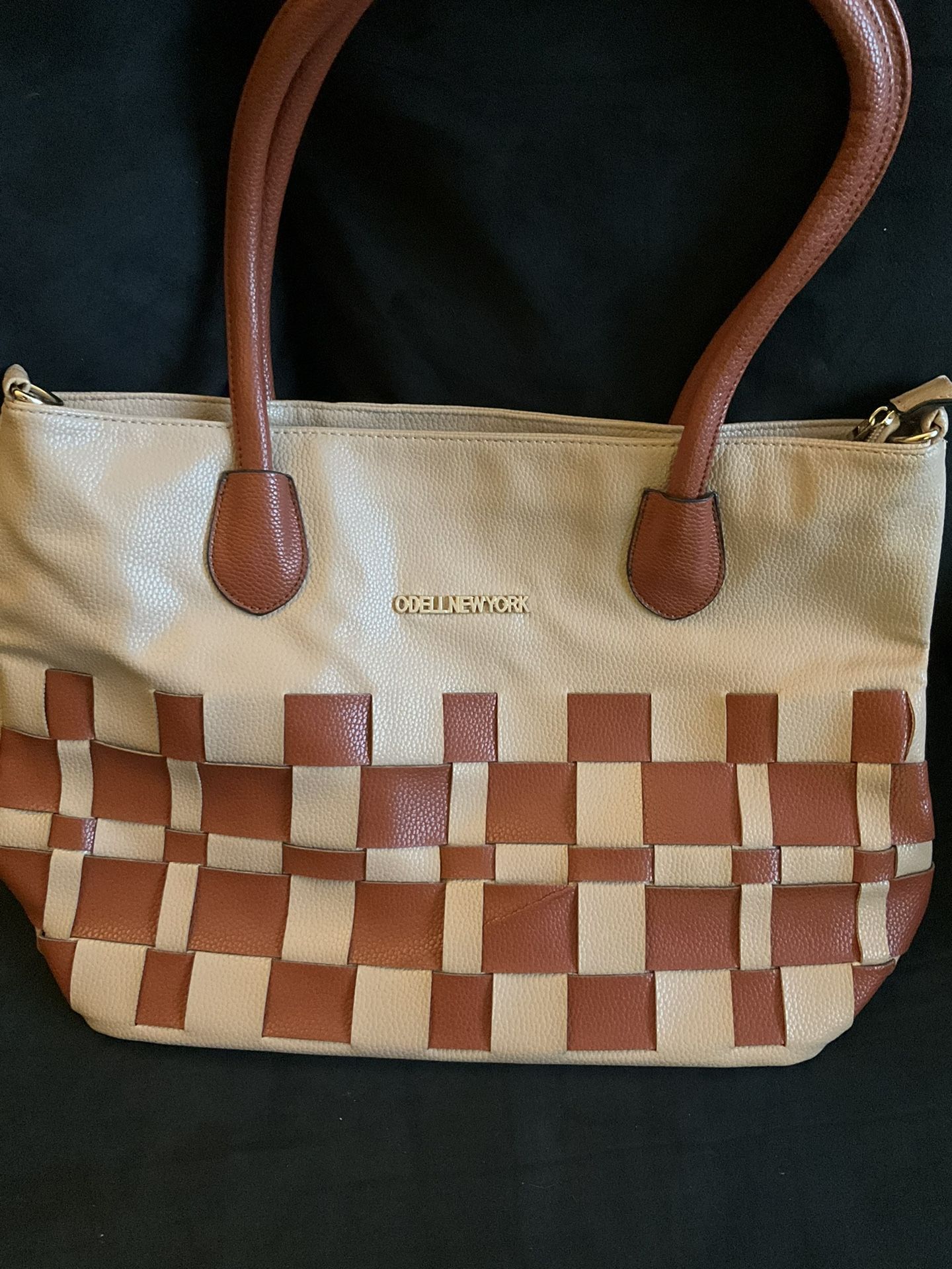 Tan & Brown Checkered Purse Tote Bag