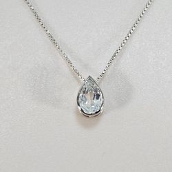 Sterling Silver 925 Pear-Cut Clear Gemstone Pendant Necklace, 20" Box Chain