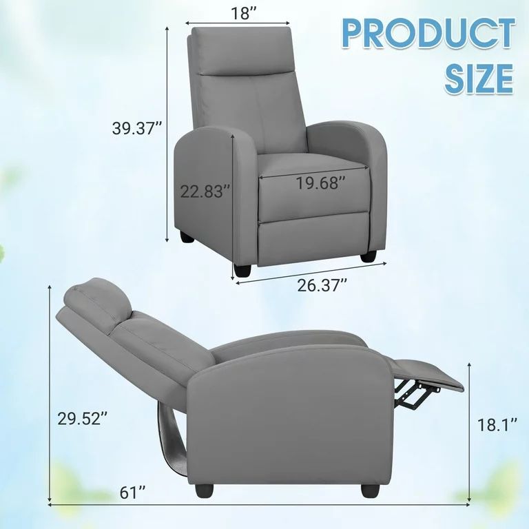 Homall Recliner Chair Single Sofa Chair Small Recliner Home Theater Seating PU Leather Living Room Sofa,Gray$60