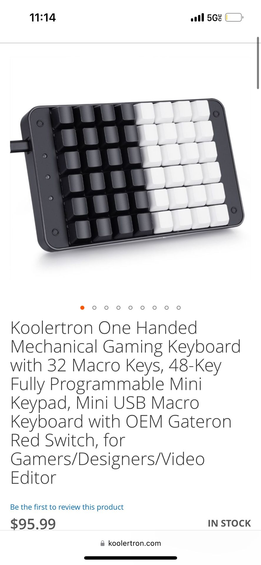 Koolertron One Handed Mechanical Gaming Keyboard, 48 Keys Fully Programmable Mini USB Macro Keyboard with Red Switch, for Gamers/Designers/Video Edito