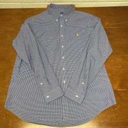 Ralph Lauren Plaid White Blue Checkers Button Up Shirt Top  L  Long Sleeve Mens Size L Large
