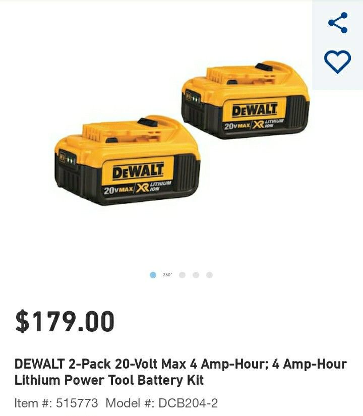 Dewalt XR 2 pack 20 volt 4 amp power tool battery NEW