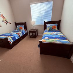 Twin Size Beds with Storage & Nightstand