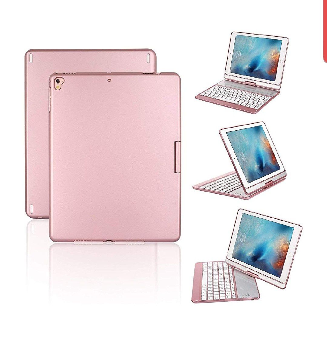 Proslife iPad Keyboard Case, 360 Degree Rotatable Cover with Wireless Keyboard, 7 Colors Backlit