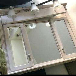 REDUCED… Bathroom $2,000 wood Medicine Cabinet Large Beveled Mirror vintage