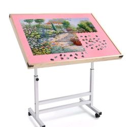 🆕 BRAND NEW Adjustable Puzzle Table w/ Wheels – Fits 1500-Piece Puzzles (Pink)