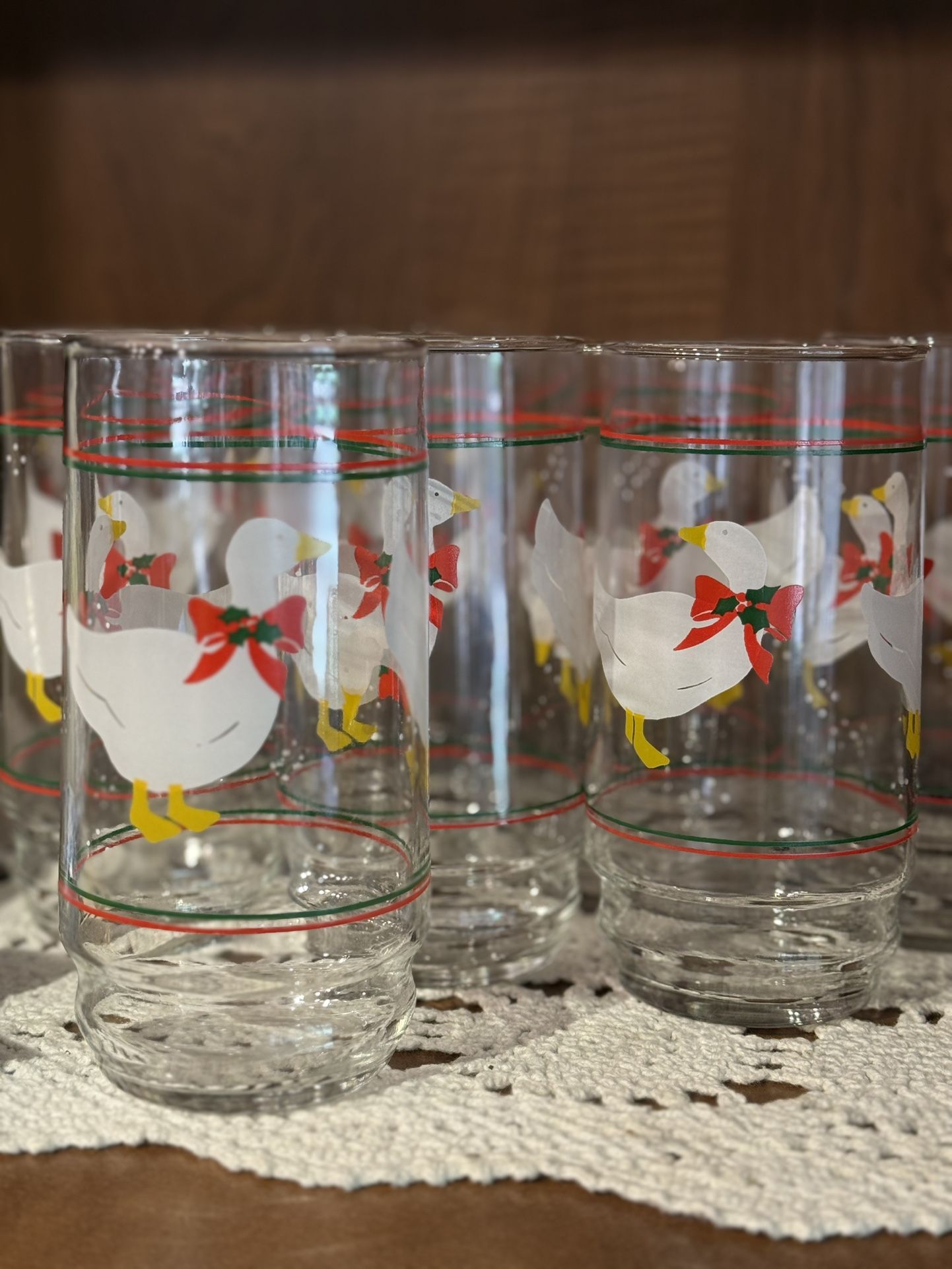 Rare Vintage Indiana Glass Christmas Country Goose Glasses – Set of 8 