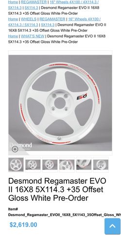 Desmond Regamaster EVO II 16X8 5X114.3 +35 Offset Gloss White