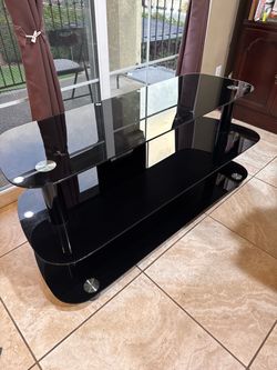 Modern Black Glass 3-Tier TV Stand / Entertainment Center – 51”