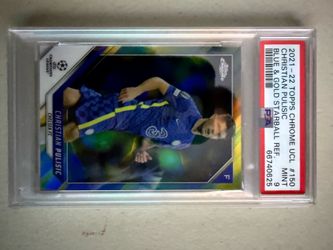 2021 TOPPS CHROME UEFA CHAMPIONS LEAGUE 150 CHRISTIAN PULISIC BLUE & GOLD STARBALL REFRACTOR
