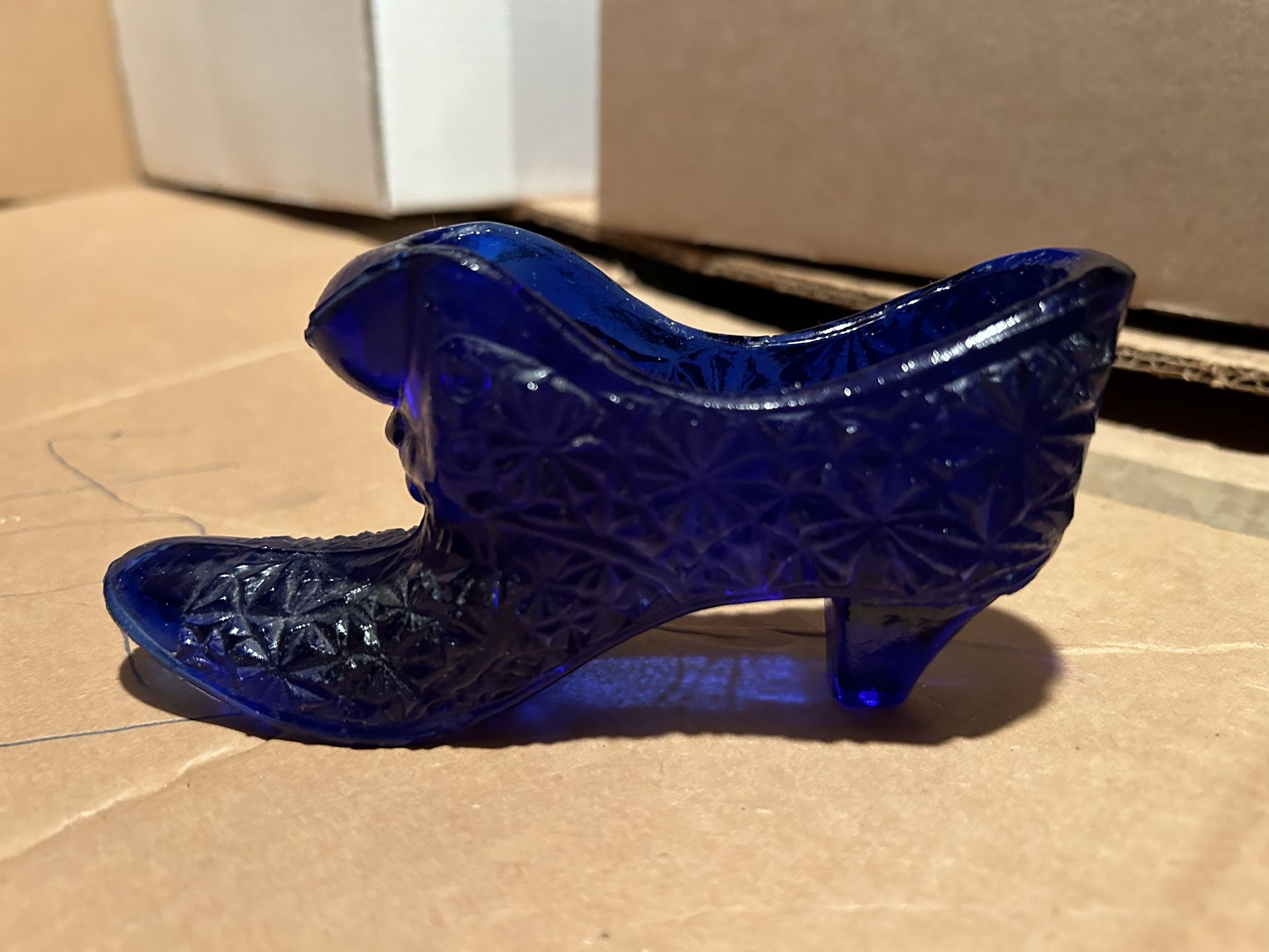 Fenton Art Glass Shoe Slipper Boot Cobalt Blue Dark Blue Deep Blue Decor