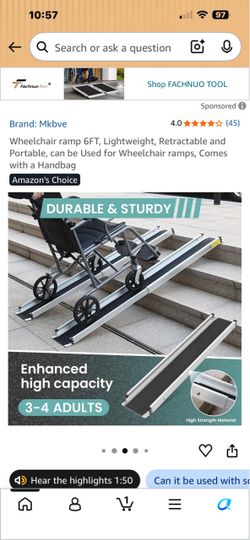 800 pound Wheelchair ramp 6FT, Lightweight, Retractable and Portable, can be Used for Wheelchair ramps, Comes with a Handbag 120.00