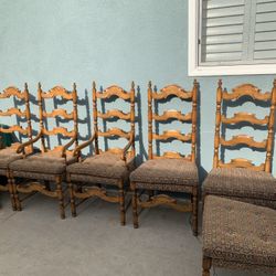 Set Of 6 Antique French Provincial walnut ladder-back dining chairs 