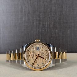 Rolex Datejust 36mm Two Tone Yellow Gold Champagne Palm Dial Oyster 2022  