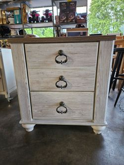 3-Drawer Nightstand Whitewash Finish