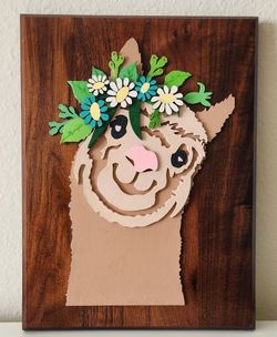 Wooden 3D Llama Picture Art.